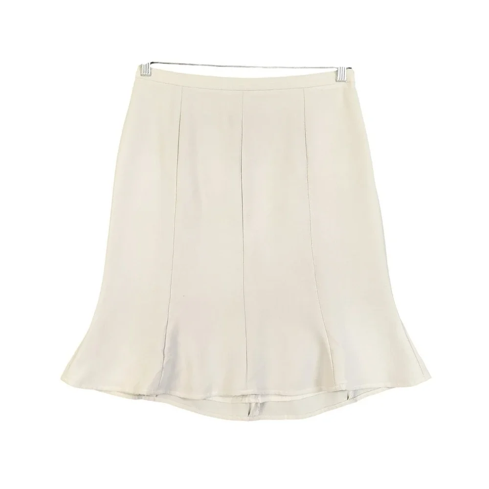 Talbots Womens Flounce Hem Skirt‎ Size 10 Ivory Cream Side Zip Lined Career Wear